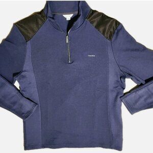Calvin Klein Sweater Mens L Blue Quarter Zip Stretch Long Sleeve Mock Neck Logo